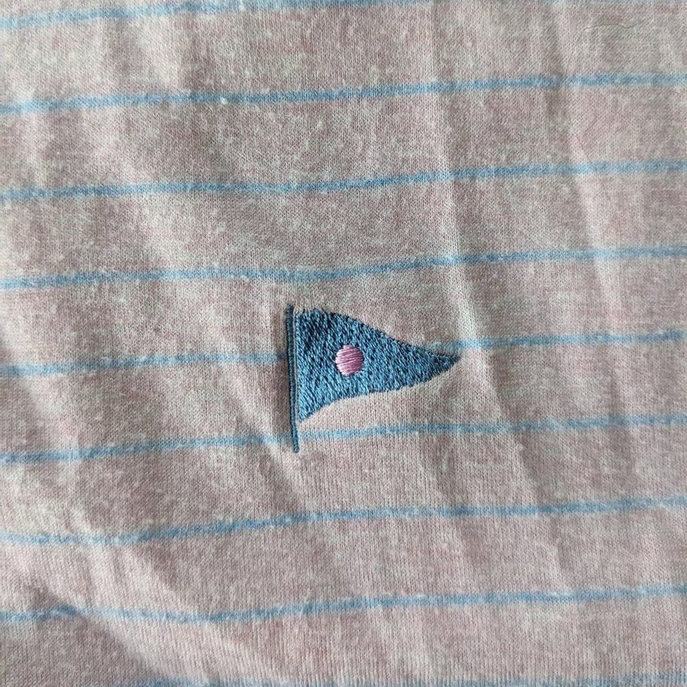 Peter Millar Mens XL Polo Shirt Pink Blue Striped Short Sleeve Golf Pennant Logo - Picture 2 of 4